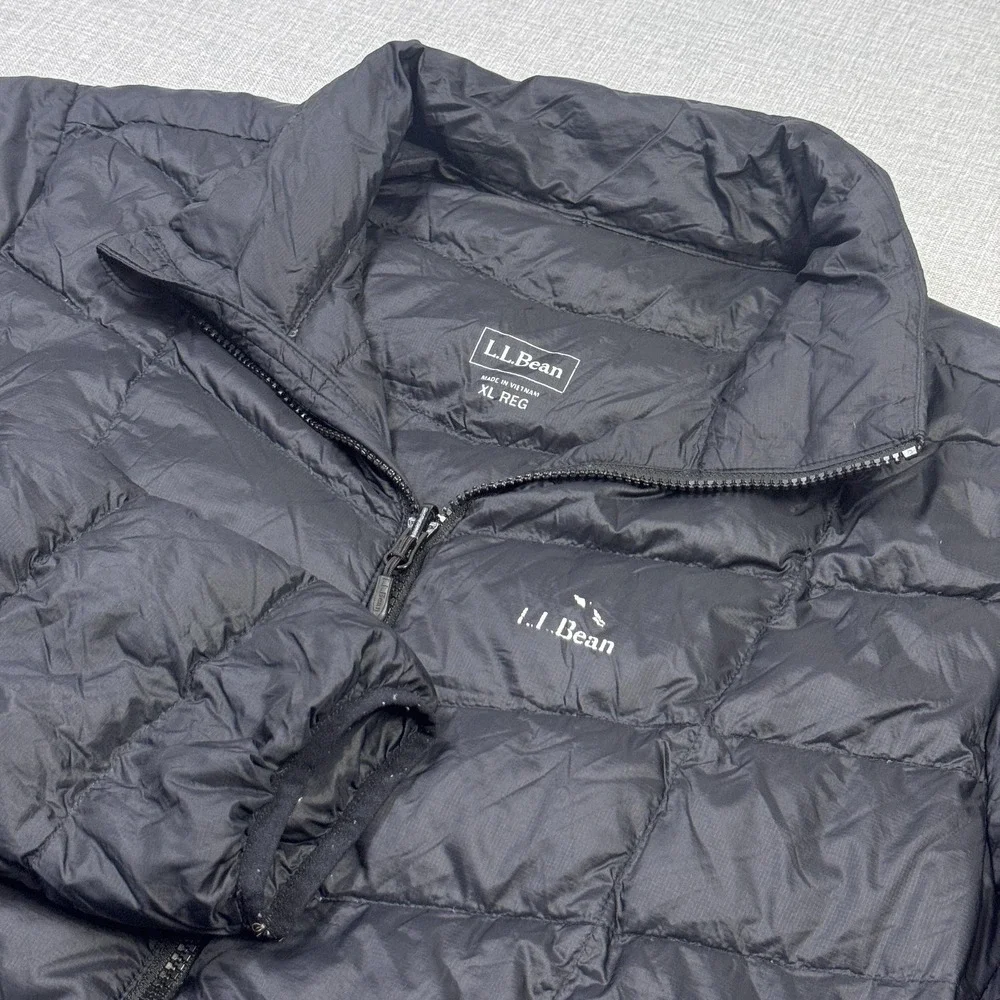 L.L. Bean Goose DownTek Puffer Jacket Mens XL Black Insulated Quilted Full Zip